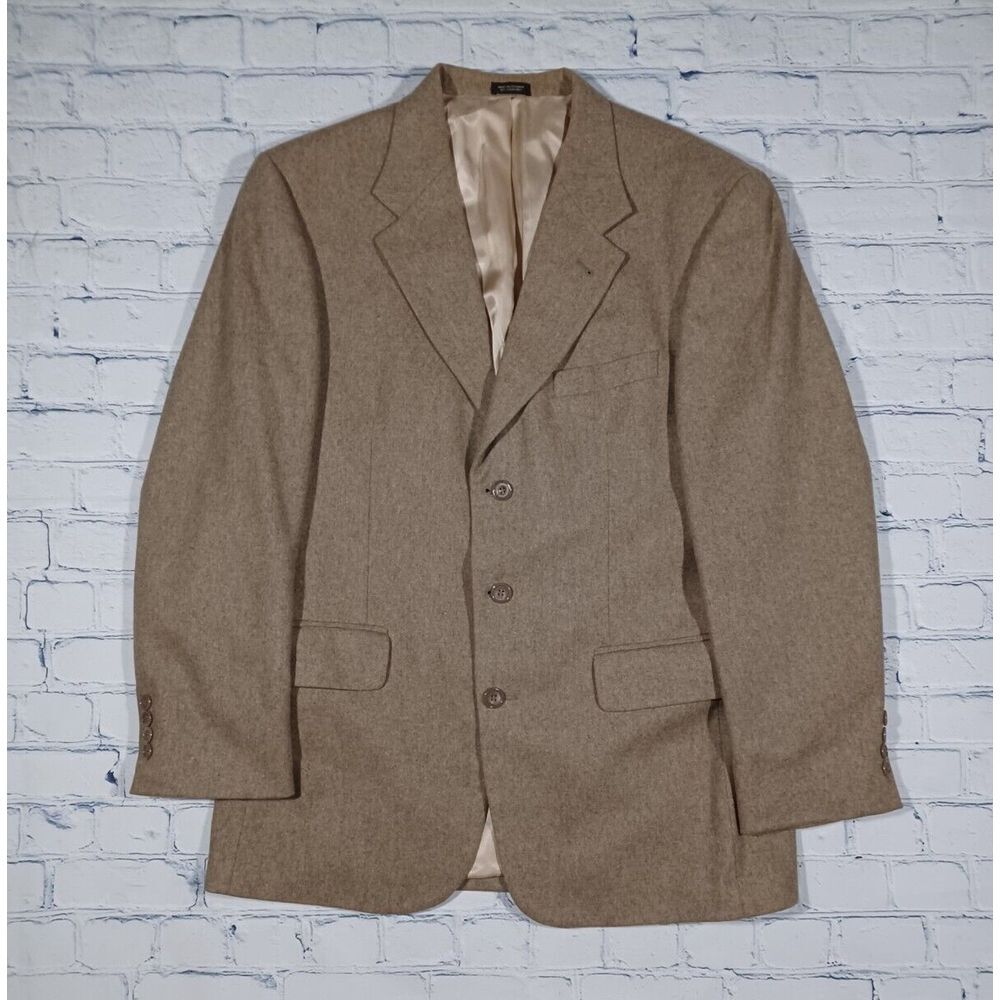 Oscar De La Renta Blazer Jacket Tan Wool Cashmere Blend Lined Mens Size 41R